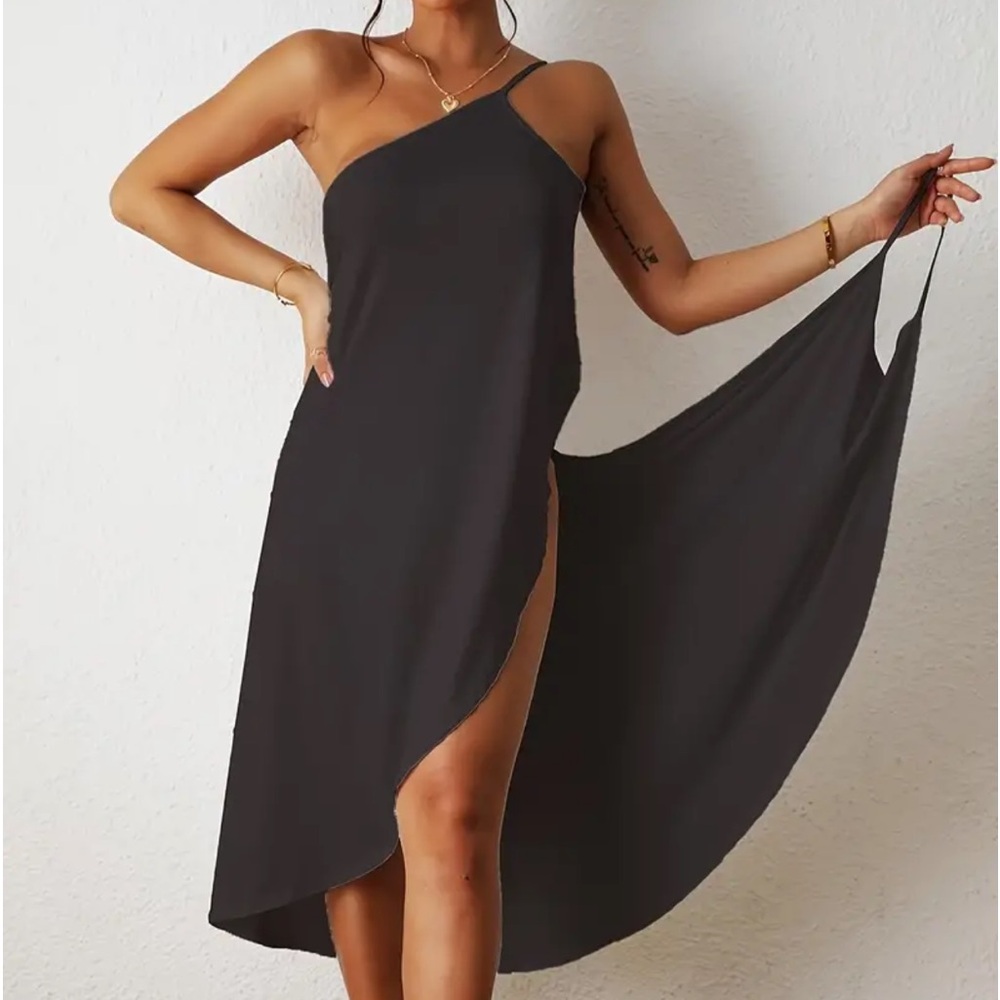 Boho style wrap dress adjustable strap black bathing suit coverup Womens sz 2xl